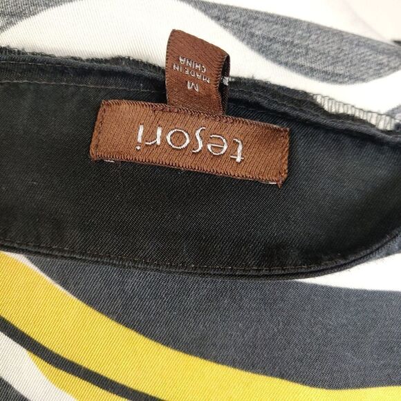 😍 TESORI SILK COTTON ABSTRACT YELLOW BLACK GRAY PRINT 3/4 SLEEVE TUNIC TOP SZ M - Picture 8 of 8